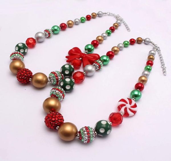 

kids baby chunky bowknot beaded necklace girls charm handmade bubblegum chokers for christmas baby gifts3165766, Red;brown