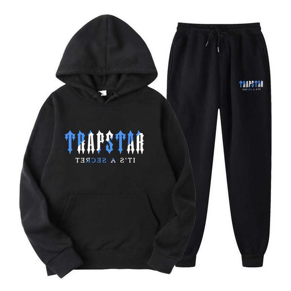 

trapstar brand tracksuit classic embroidery mens hoodie sportswear men's warm set loose trapstar hoodies sweatshirtocxg, Black