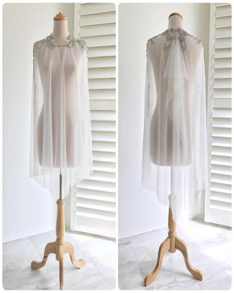 

2019 real picture beaded wedding wrap lace soft tulle fashion custom made bridal jackets for bohemian wedding dress2906656, White