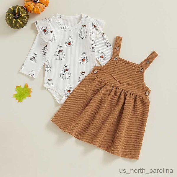 

girl's dresses baby girls outfits pumpkin/ghost print long sleeves romper and corduroy suspenders dress newborn piece clothes r230815, Red;yellow