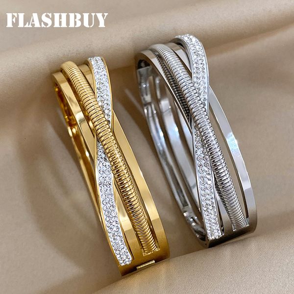 

bangle flashbuy winding elastic chain gold silver color stainless steel bangles bracelets for women fashion accessories 230814, Black