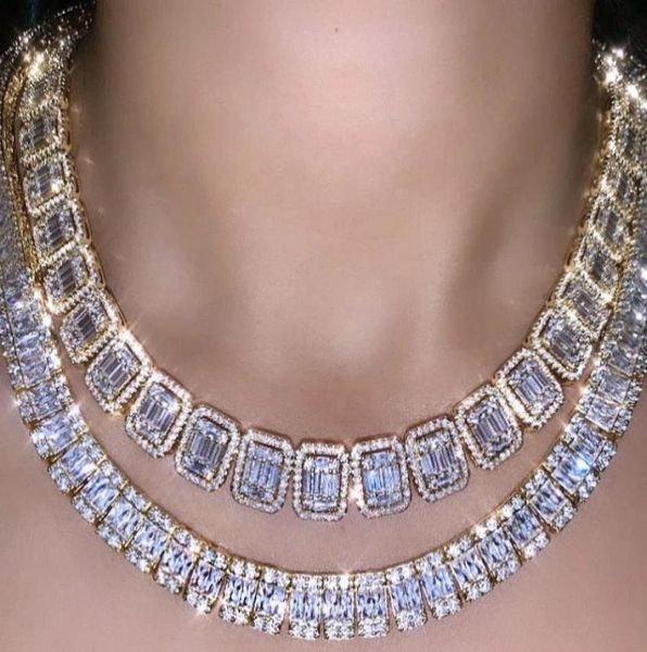 

2020 hip hop new fashion baguette tennis chain choker necklace iced out bling 5a cz link chain women delicate whole jewelry5179544, Golden;silver