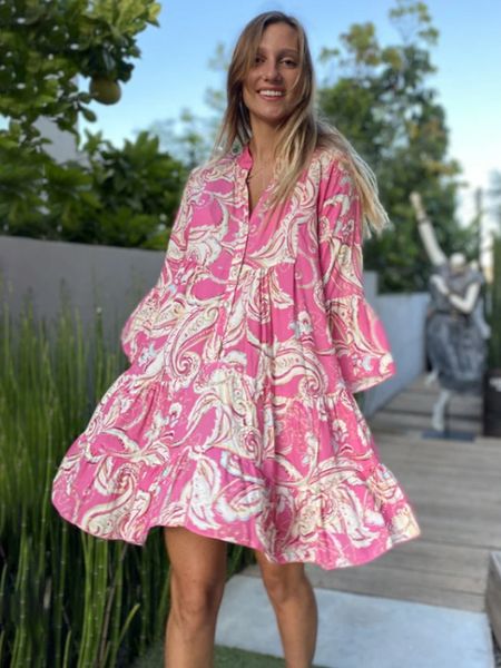 

basic casual dresses spring summer fashion print boho holiday beach dress for women casual vneck ruffles party loose mini robe femme 230815, Black;gray