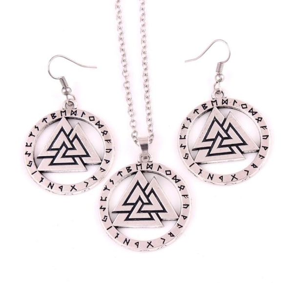

jewelry set for women nordic vikings rune amulet odin039s knot valknut odin 039s symbol of norse viking warrior necklace ear9101891, Silver