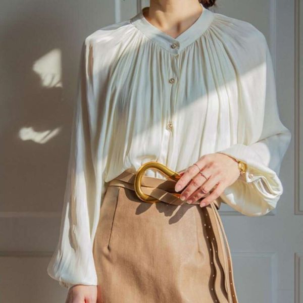 

autumn blouse shirt for women french white silk stain vintage court style top