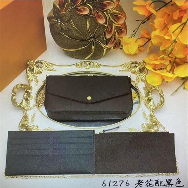 

m61276 pochette felicie fashion chain shoulder bags women handbag mini clutch wallets card holder purse 3pcs leather cross body ba227v, Red;black