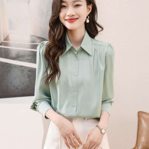 

french autumn design niche imitation silk satin shirt female professional high end, White