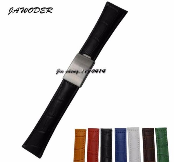 

jawoder watchband 20mm men women brown green blue black yellow white red crocodile lines genuine leather watch band strap for 11664631008, Black;brown