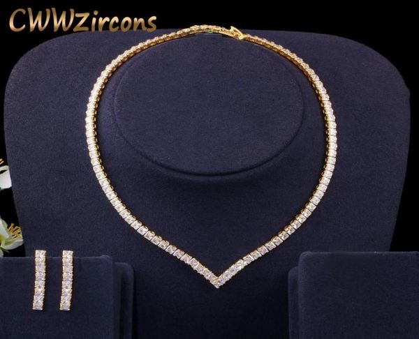 

cwwzircons very shiny cubic zirconia pave yellow gold color women party choker necklace and earring brides jewelry set t421 2012221344877, Slivery;crystal