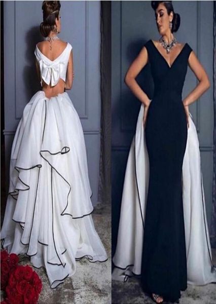 

vintage black and white evening dresses v neck off the shoulder satin chiffon floor length backless prom dresses formal ball gowns1537862, Black;red