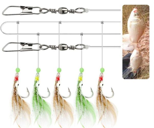 

50bag sabiki fishing lure ocs lure with feather rigs jigs bait luminous bean hooks fishing tackle281t7256643
