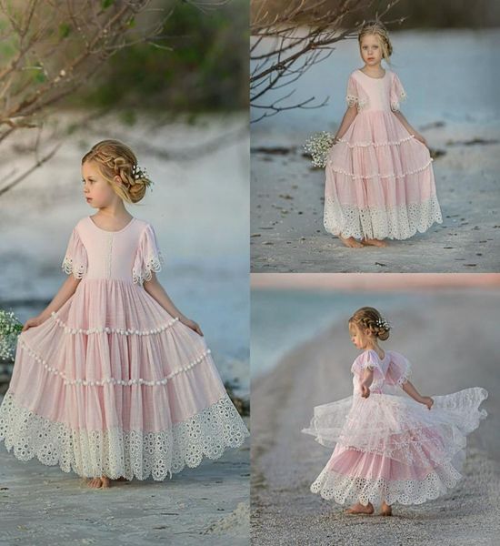 

pink bohemian flower girl dresses for weddings ruffle lace little girls pageant dress jewel neck short sleeve first holy communion5514049, White;blue