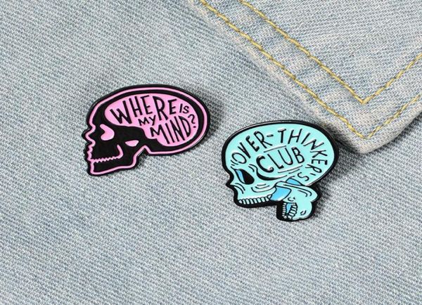 

qihe jewelry couple skull enamel lapel pins punk skeleton brooches unique design gift for friends whole5094971, Gray