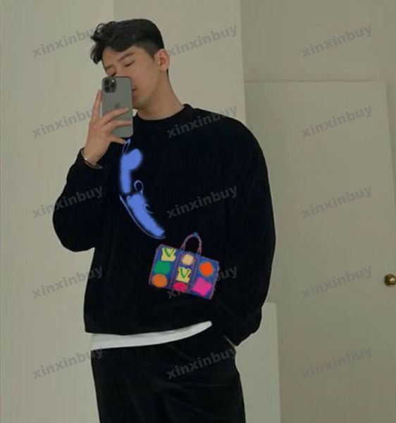 

xinxinbuy men women designer sweatshirt flower handbag patch sweater gray blue black white s-xl, Black;brown