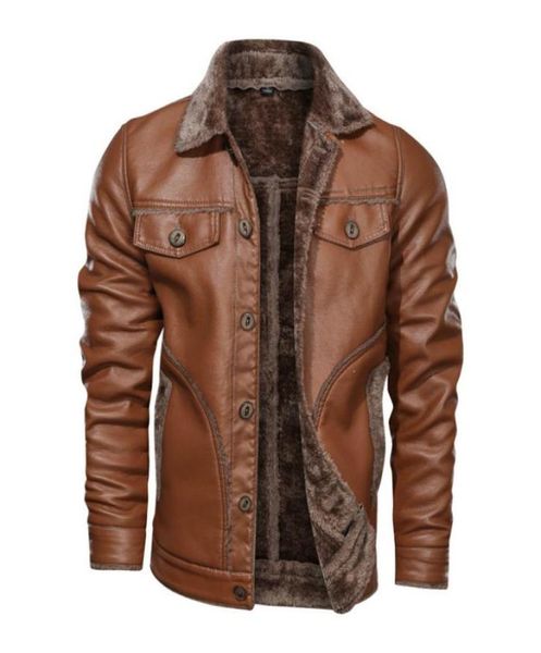 

men leather jacket lamb wool lined parka outwear coat men retro fur jacket buttom up pu leather coat warm plus size 8xl4936620, Black