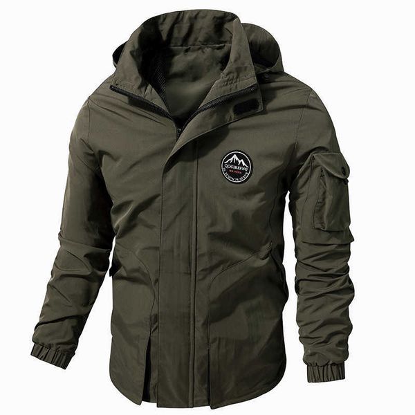 

spring and autumn men's middle-aged and young leisure jacket hooded coat functional work suit large coat, Black;brown