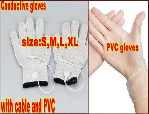 

2pcs conductive massage gloves physiotherapy electrotherapy electrode gloves for tens facial beauty massage with cable pvc9117754