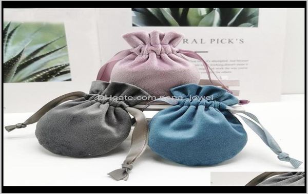 

round velvet jewelry bag with drawstring dust proof jewellery cosmetic storage gift packaging pouches for boutique retail shop pac7250676, Pink;blue