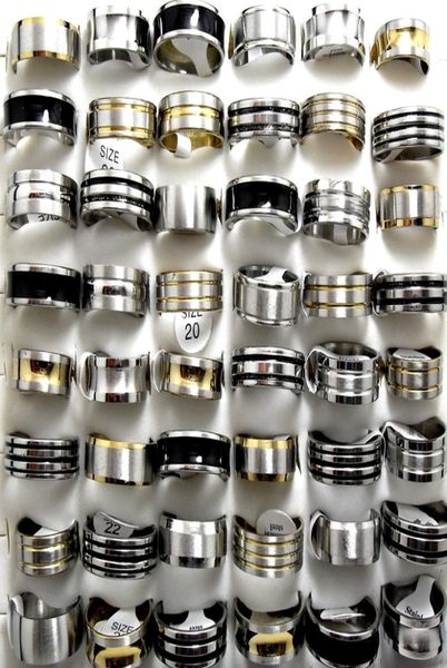 

mix lot 50pcs stainless steel rings goldsilverblack enamel mix men rings whole fashion jewelry lots3181061, Silver