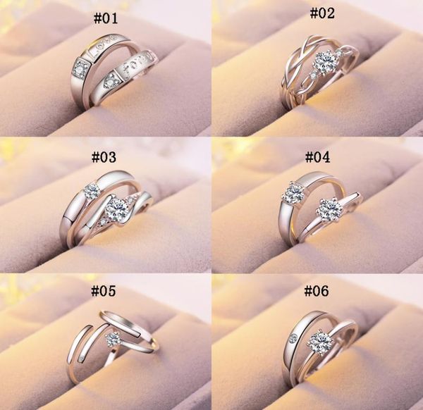 

12 styles luxury sterling silver wedding rings women and men s engagement cz gemstone open rings for couple promise fashion jewelr2083199, Slivery;golden