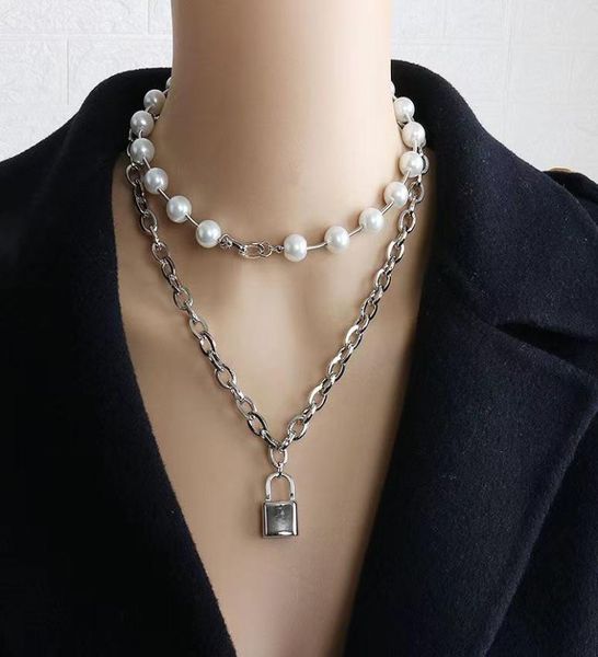 

designer silver chain pearl necklace multilayer long style versatile fashion accessories for men and women1266646
