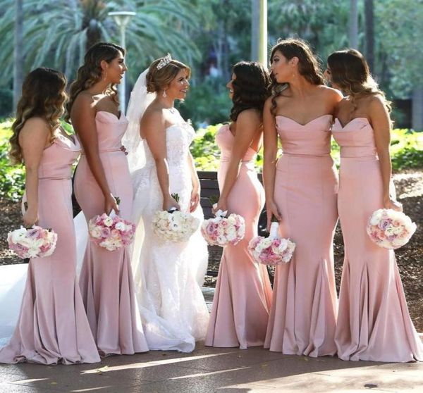 

2022 blush pink sweetheart satin mermaid long bridesmaid dresses ruched floor length wedding guest long maid of honor dresse8086735, White;pink