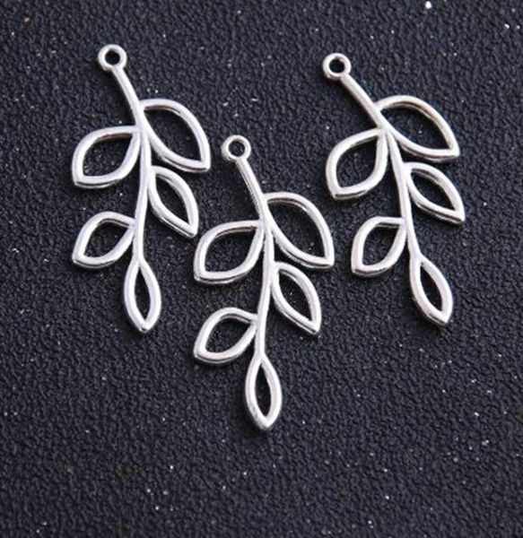 

100pcs antique silver leaf branch connectors pendant charms for necklace jewelry making findings 22x41mm4195942