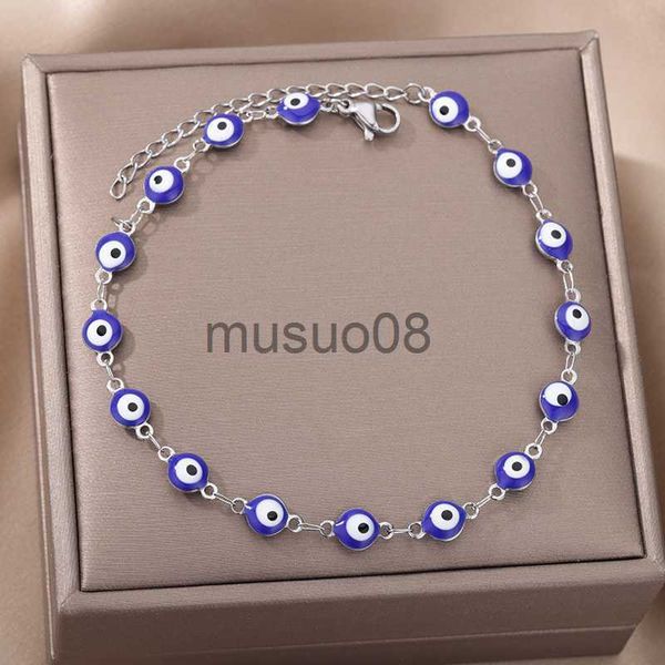 

anklets stainless steel evil eye anklets for women enamel round leg chain blue evil eye anklets brelet summer beh foot jewelry gift j230815, Red;blue