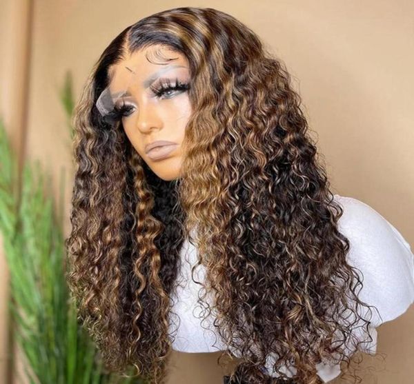 

silk full lace wig curly blonde highlight 13x6 transparent front human hair with baby 360 frontal remy wigs99382061490636, Black;brown