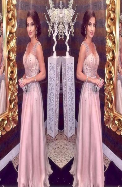 

elegant blush pink evening dresses long 2022 aline straps v neck major beading prom party red carpet dress girls pageant gow1058063, Black;red