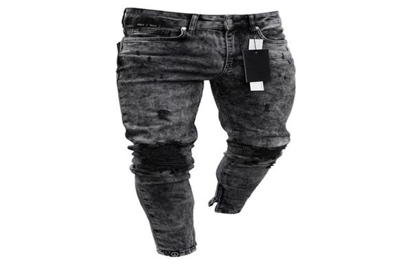 

feitong cotton jeans men spring 2020 menclothes denim pants distressed freyed slim fit casual trousers stretch ripped jeans4709822, Blue