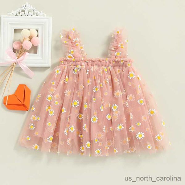

girl's dresses dress kids girls party 2023 summer sleeveless daisy floral dress layered tulle dress princess birthday dresses r230815, Red;yellow