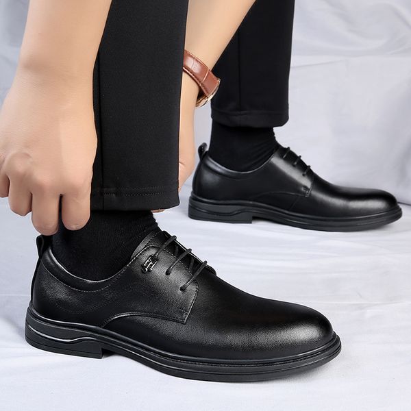

dress shoes korean version men casual leather antislip wearable comfort office formal business wedding party driving 230814, Black