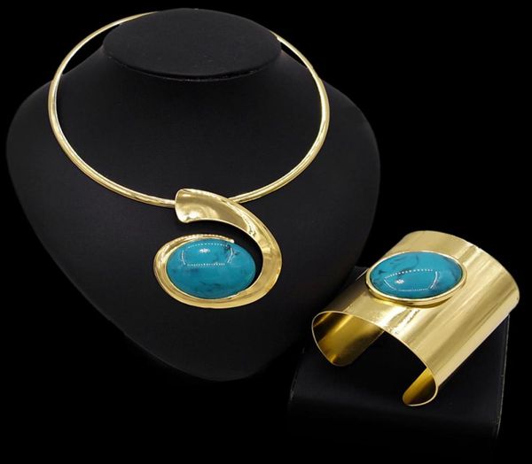 

yulaili fine turquoises oval egg shape gold color necklace bracelet jewelry sets for women temperament wedding fashion jewelery6235246, Black
