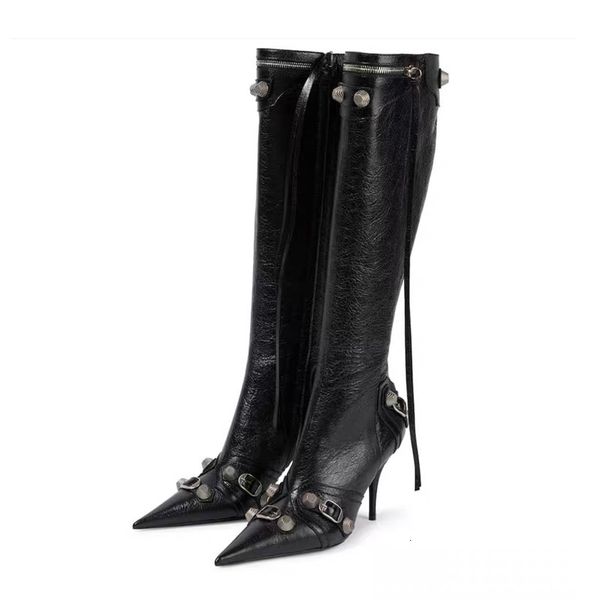 

boots paris station fashion women's boots pointed toe high heel boots motorcycle boots four seasons party over knee boots 230814, Black