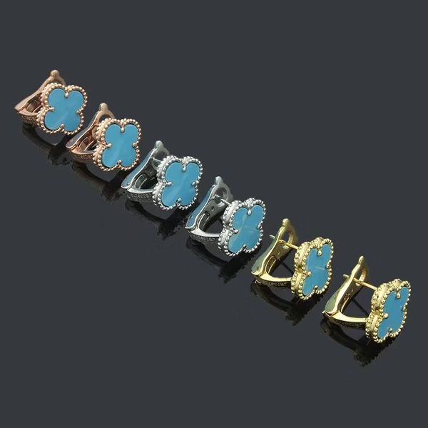 

blue color women luxury designer studs flower stamp fashion ear beat engagement couple brand earrings wholesale, Golden;silver