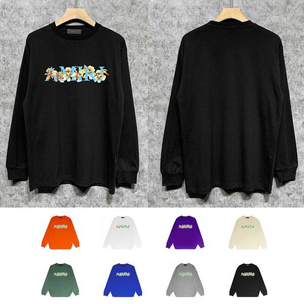 

men's t-shirts quality summer t-shirts designer sleeve amirri casual fashion long term stock flower letter printed long sleeve cotton h, White;black