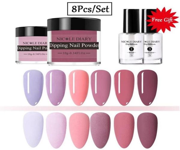 

8pcsset dipping nail powder nude pink colorful dip glitter polish chrome without lamp cure dust333u5637838, Silver;gold