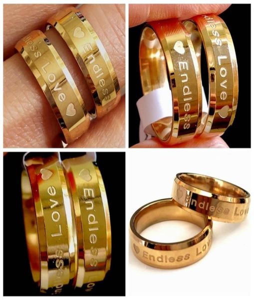 

30pcs wedding 6mm coulpe lovers endless love heart stainless steel gold ring engagement jewelry anniversary gift whol2148692, Slivery;golden