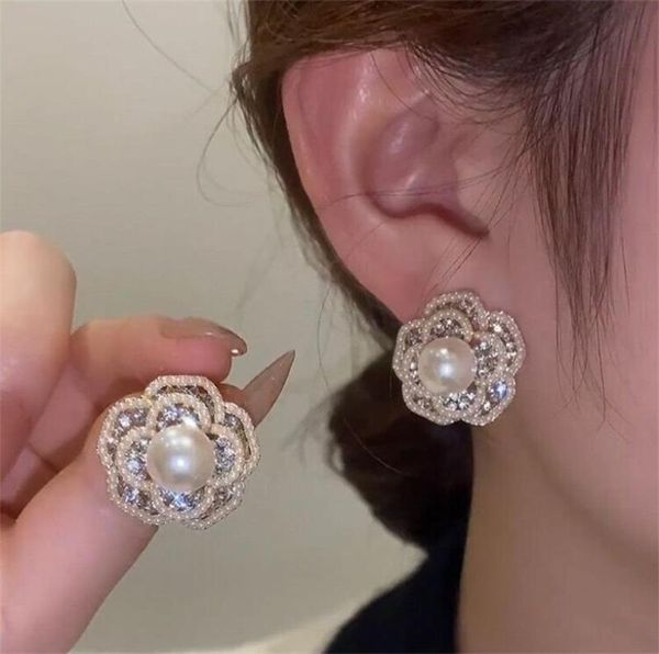 

chic flowers earrings for women jewelry genuine 100 925 sterling fashion korean pearl luxury party exquisite earring7835642, White