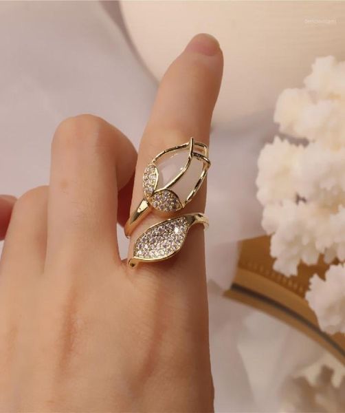 

south korea039s new design fashion jewelry exquisite copper inlaid zircon opal tulip creative opening ring female prom party ri1727675, Golden;silver