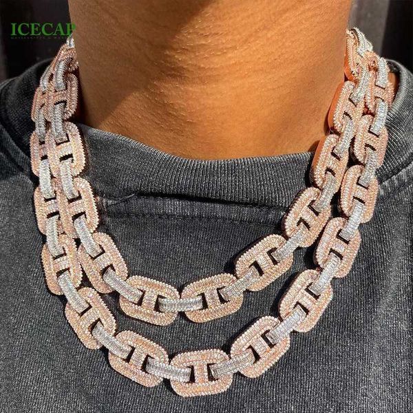 

customization pass the diamond test full iced out diamond cuban chain baguette round moissanite hiphop cuban necklace, Silver