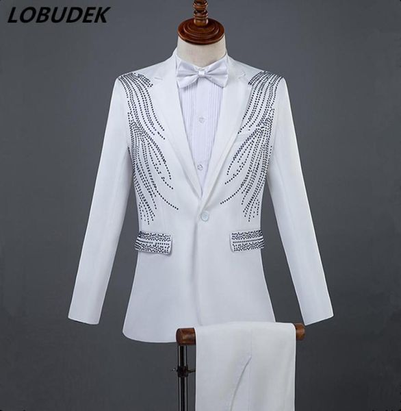 

men formal suits crystals slim blazers pants suit vocal concert singer chorus performance costume wedding master prom compere stag2321734, White;black
