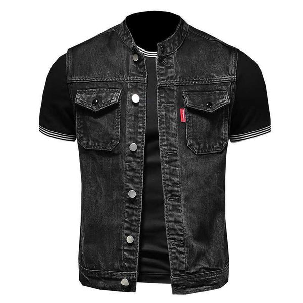 

autumn men's black stand collar large vest men's, White;black