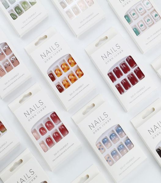 

false nails 24pcs short roundsquare head with designs artificial fake press on manicure tool nail art tips5561665, Red;gold