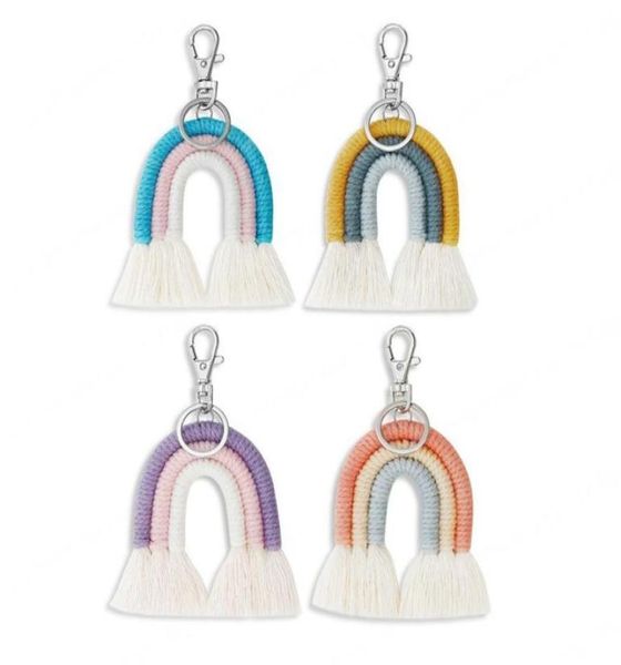

bohemian jewelry hand woven keychains pendant ethnic rainbow tassel keychain car decoration key ring creative gift6923752, Red;brown