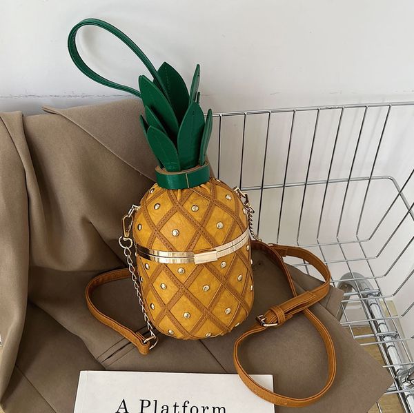 

evening bag 2023 fashion cute pineapple design shoulder originality ladys crossbody metal chain handbag 230814