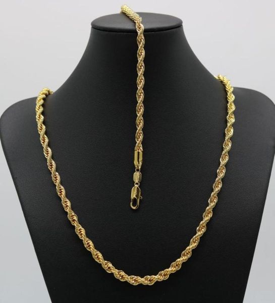 

solid jewelry set rope chain 24k gold filled necklace bracelet chain men women 6mm wide ed choker1084857, Silver