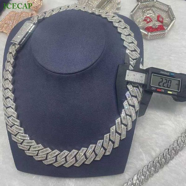 

20mm hip hop fine jewelry 925 sterling silver vvs moissanite diamond iced out cuban link chain necklace for men