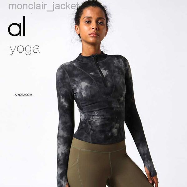 

t shirt desginer alos yoga alonew autumn and winter suit long-sleeved women's slimming sports running fitness zipper elastic tights, White
